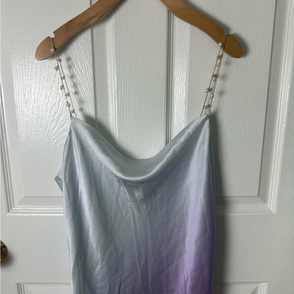 CAMI NYC Silk Beaded Chain Strap Cowlneck Shallon Slip Dress L Candy Ombre - Picture 4 of 11